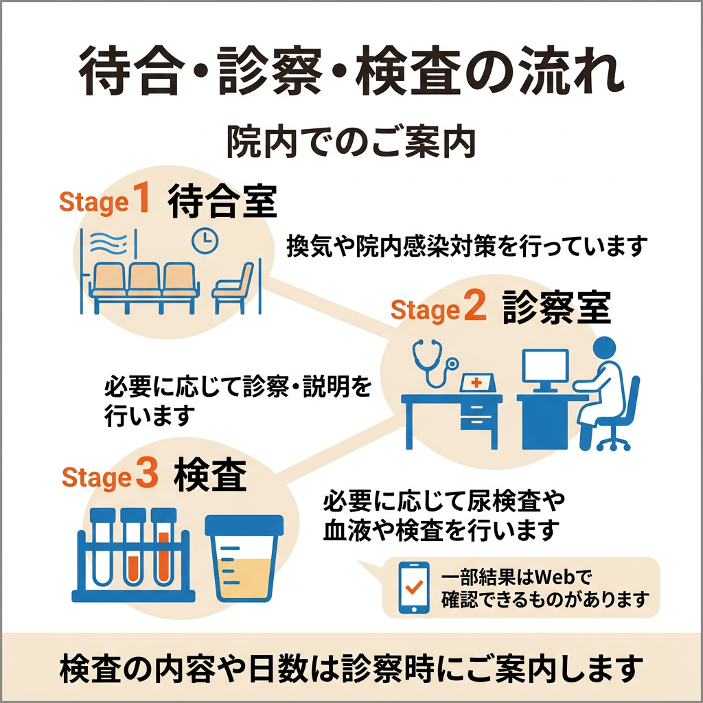 待合・診察・検査の流れ